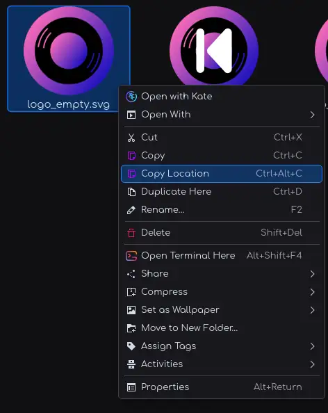 Copy path from menu